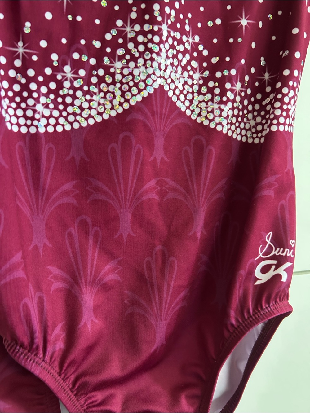 GK Maroon Gymnastics Leotard with White Starburst Detail - Adult Medium - Picture 6 of 7